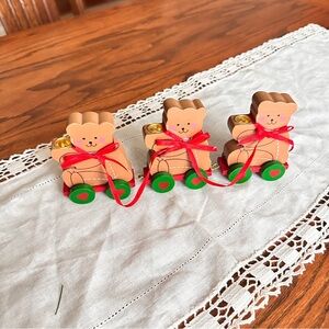 Vintage Wooden Christmas Bear mini taper candle holders